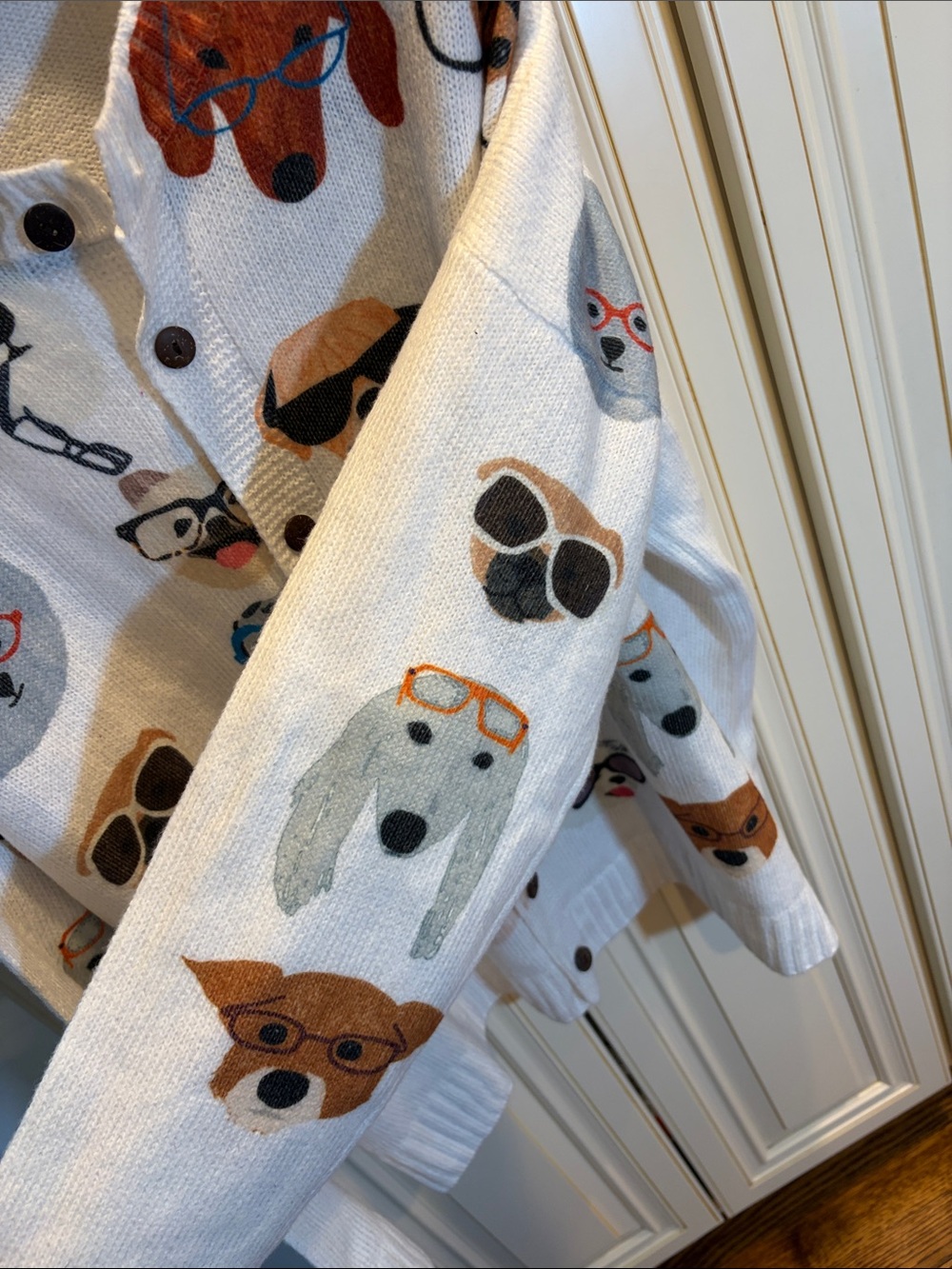 White Dog puppy lover show glasses print Button Cardigan Sweater-plus size - Picture 2 of 6